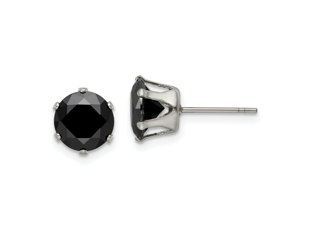 FJC Finejewelers Stainless Steel Polished Black Round CZ Stud Post Earrings 8 x 8 mm