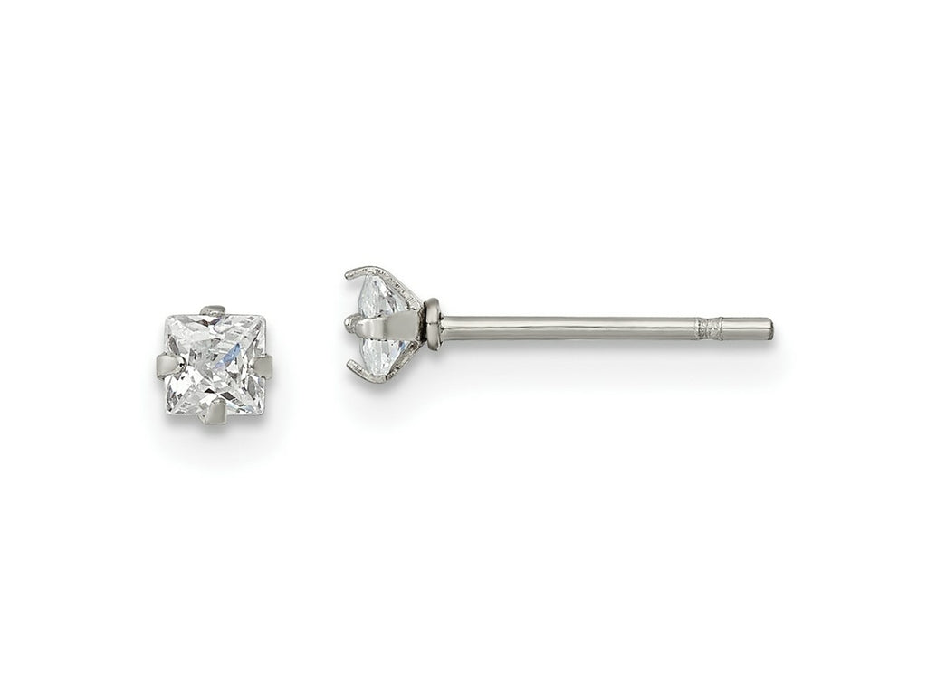 FJC Finejewelers Stainless Steel Polished Square CZ Stud Post Earrings 3 x 3 mm