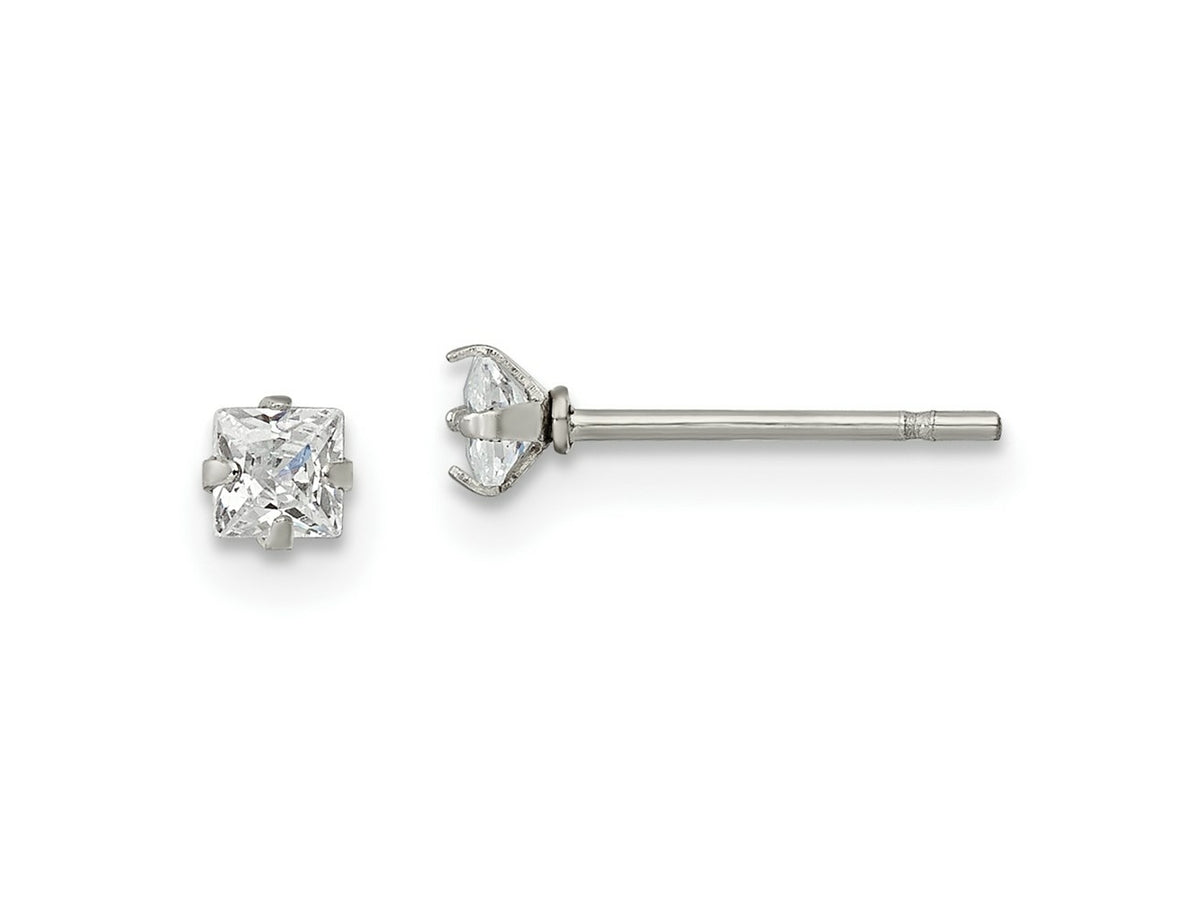 FJC Finejewelers Stainless Steel Polished Square CZ Stud Post Earrings 3 x 3 mm