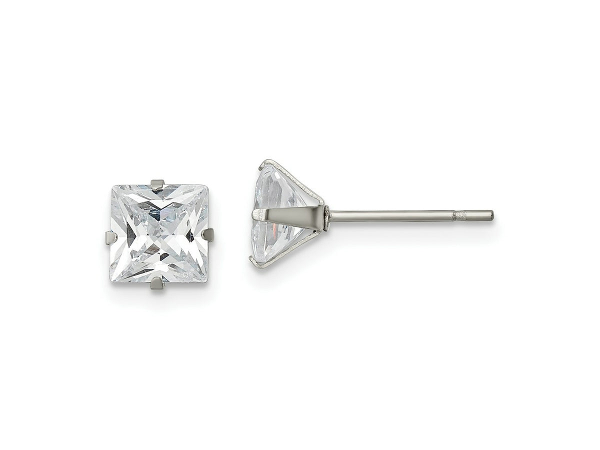 FJC Finejewelers Stainless Steel Polished Square CZ Stud Post Earrings 6 x 6 mm