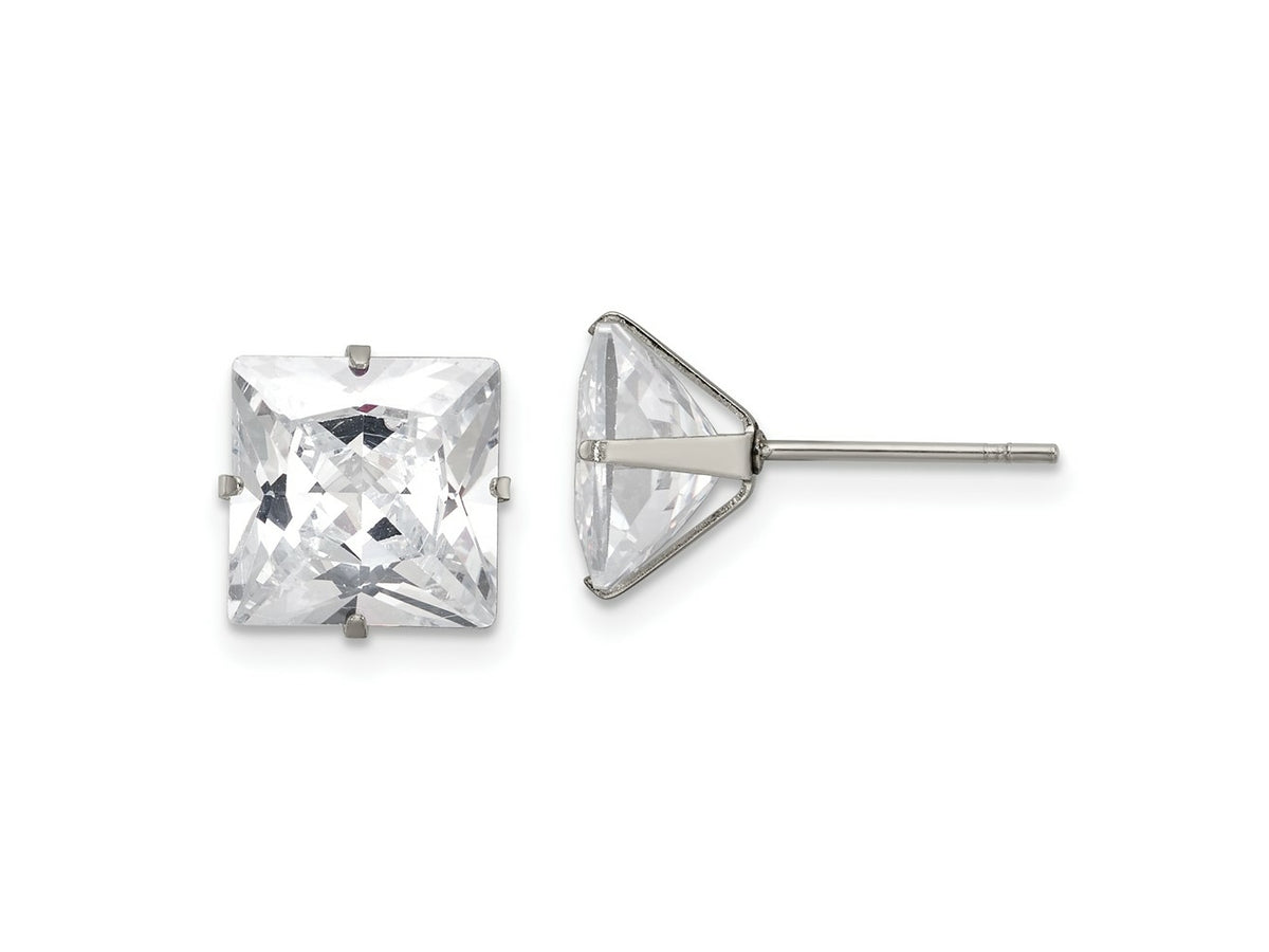 FJC Finejewelers Stainless Steel Polished Square CZ Stud Post Earrings 9 x 9 mm