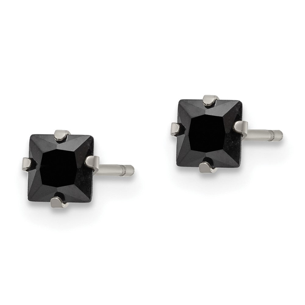 FJC Finejewelers Stainless Steel Polished Black Square CZ Stud Post Earrings 4 x 4 mm