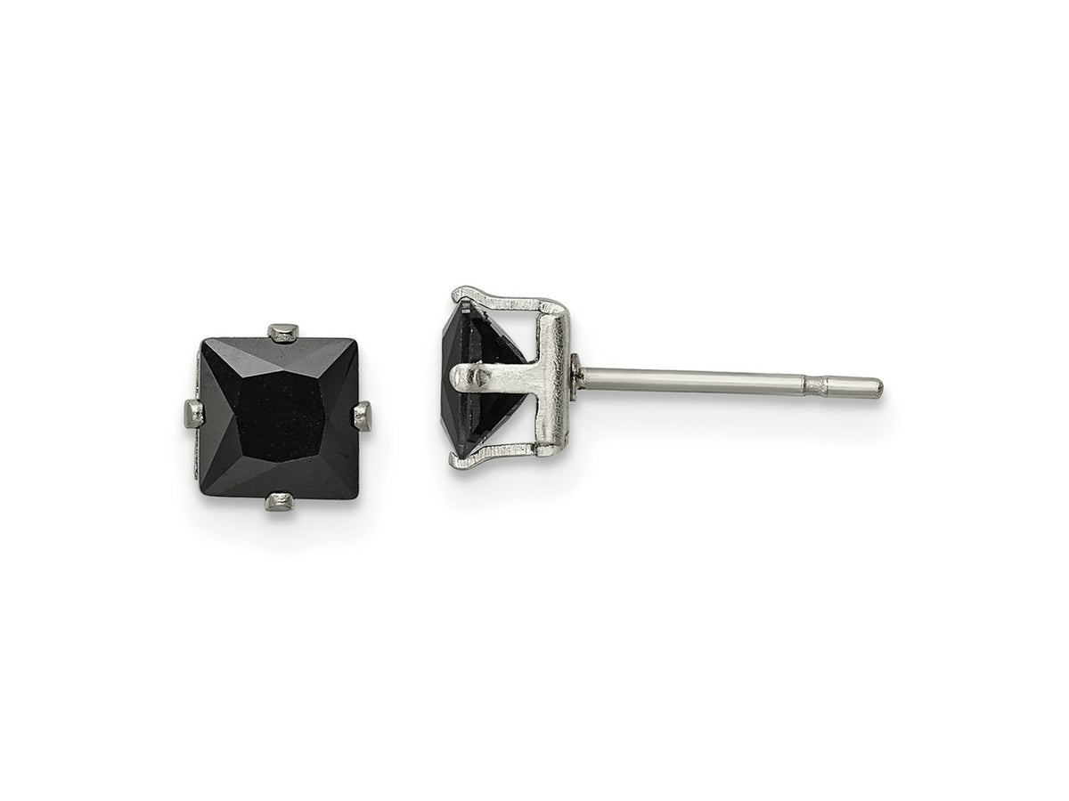 FJC Finejewelers Stainless Steel Polished Black Square CZ Stud Post Earrings 5 x 5 mm