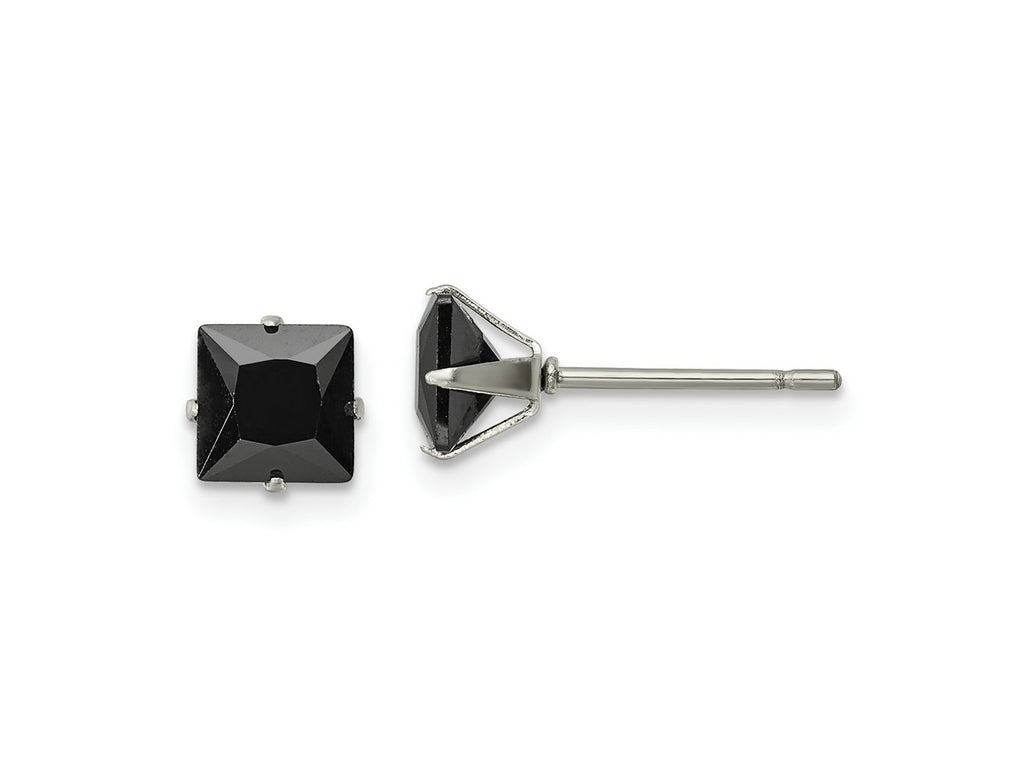 FJC Finejewelers Stainless Steel Polished Black Square CZ Stud Post Earrings 6 x 6 mm