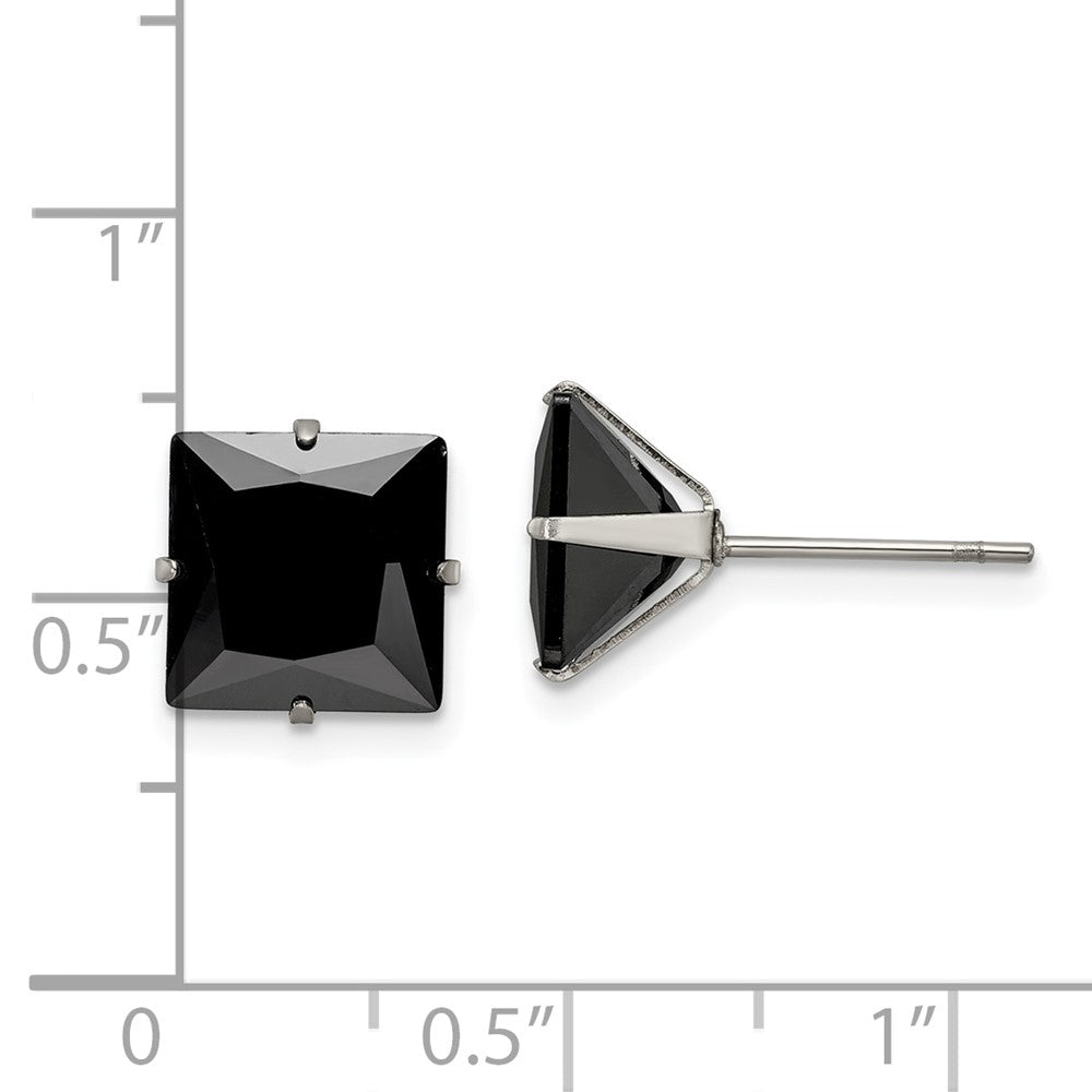 FJC Finejewelers Stainless Steel Polished Black Square CZ Stud Post Earrings 9 x 9 mm