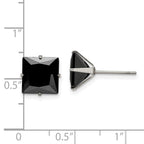 FJC Finejewelers Stainless Steel Polished Black Square CZ Stud Post Earrings 9 x 9 mm