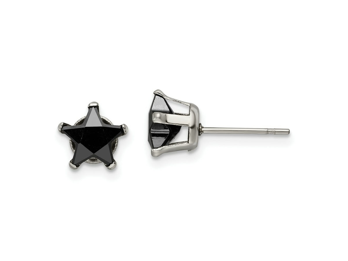 FJC Finejewelers Stainless Steel Polished Black Star CZ Stud Post Earrings 7 x 7 mm