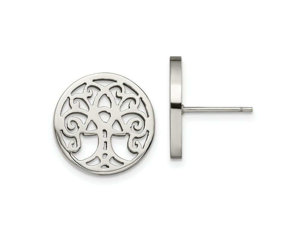 FJC Finejewelers Stainless Steel Button Polished Tree of Life Post Earrings 15 x 15 mm