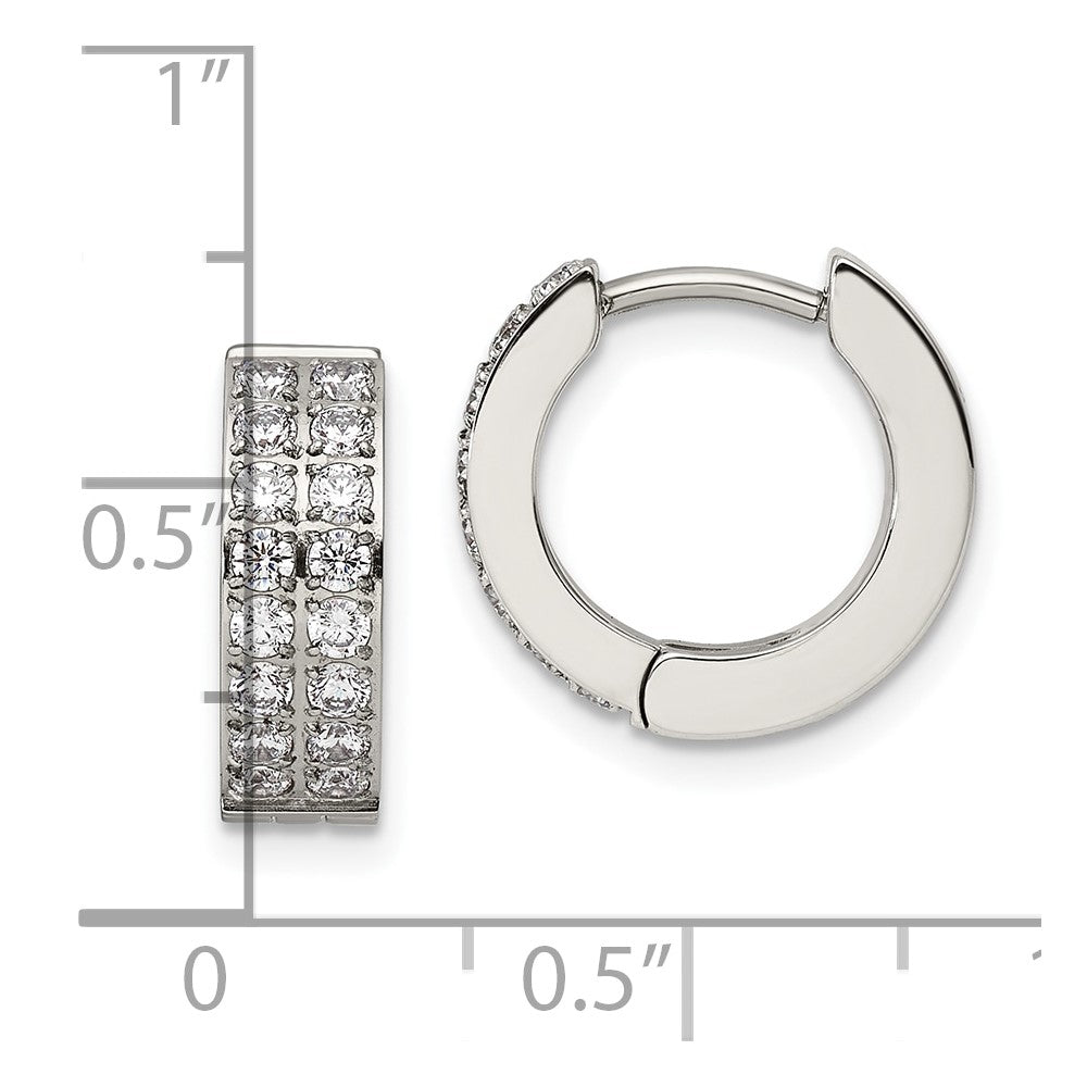 FJC Finejewelers Stainless Steel Polished with 2 Rows of CZ 2.3mm Hinged Hoop Earrings 13 mm x 14 mm