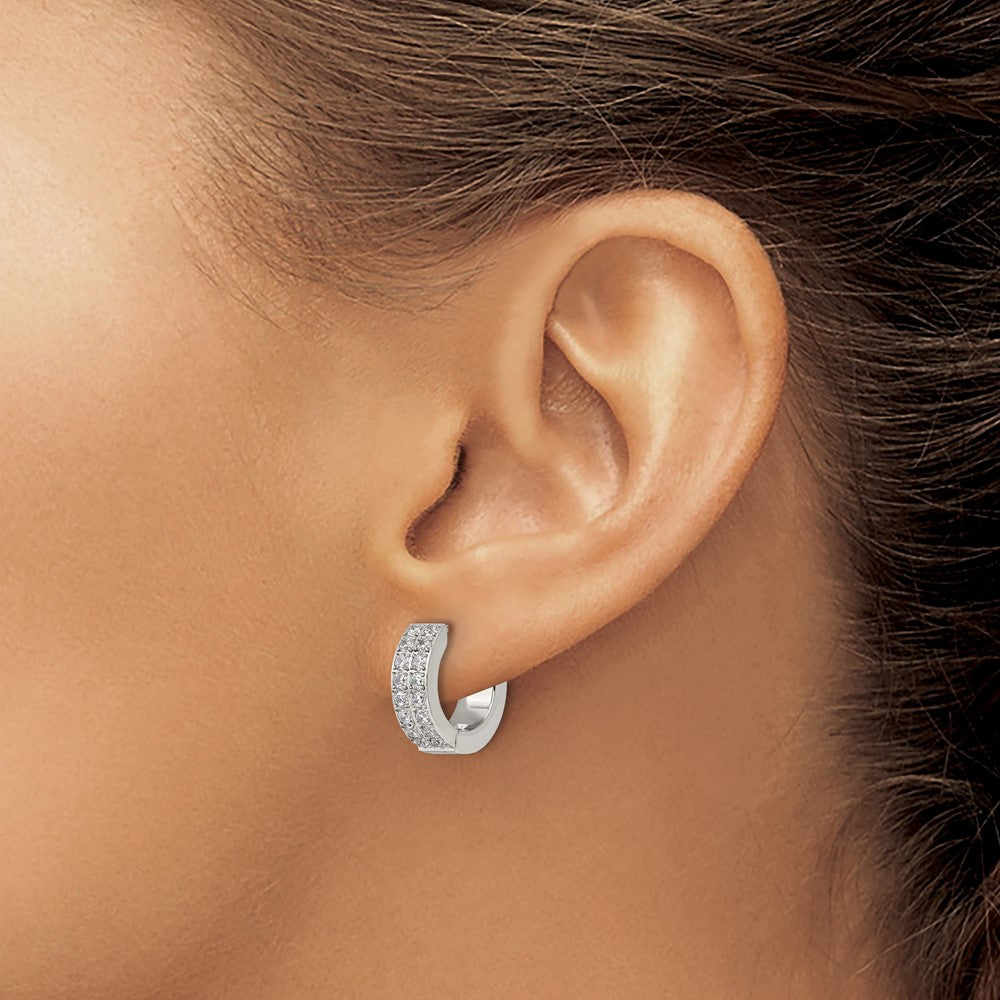 FJC Finejewelers Stainless Steel Polished with 2 Rows of CZ 2.3mm Hinged Hoop Earrings 13 mm x 14 mm