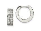 FJC Finejewelers Stainless Steel Polished with 2 Rows of CZ 2.3mm Hinged Hoop Earrings 13 mm x 14 mm