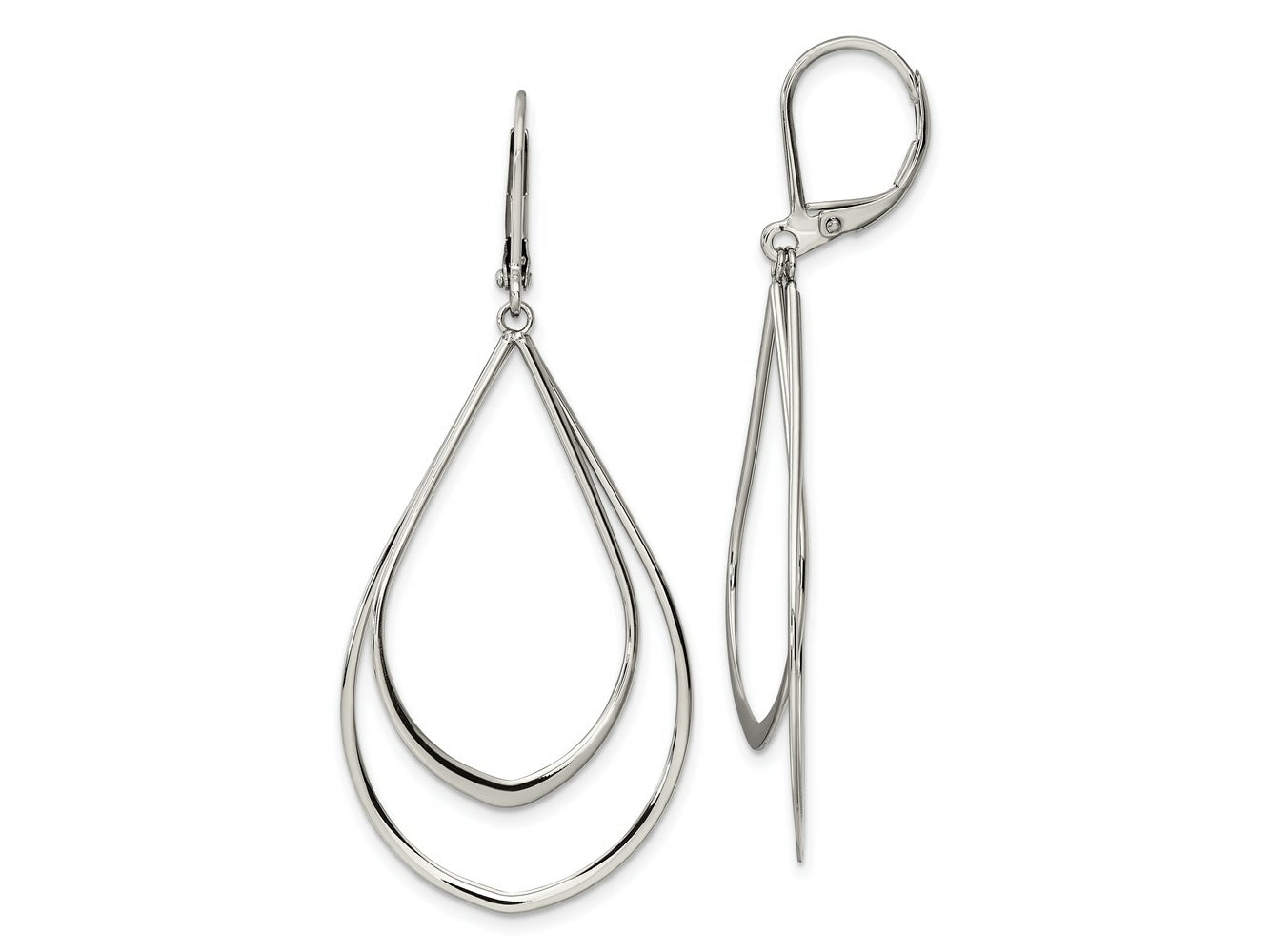 FJC Finejewelers Stainless Steel Polished Double Teardrop Dangle Leverback Earrings 56 x 23 mm