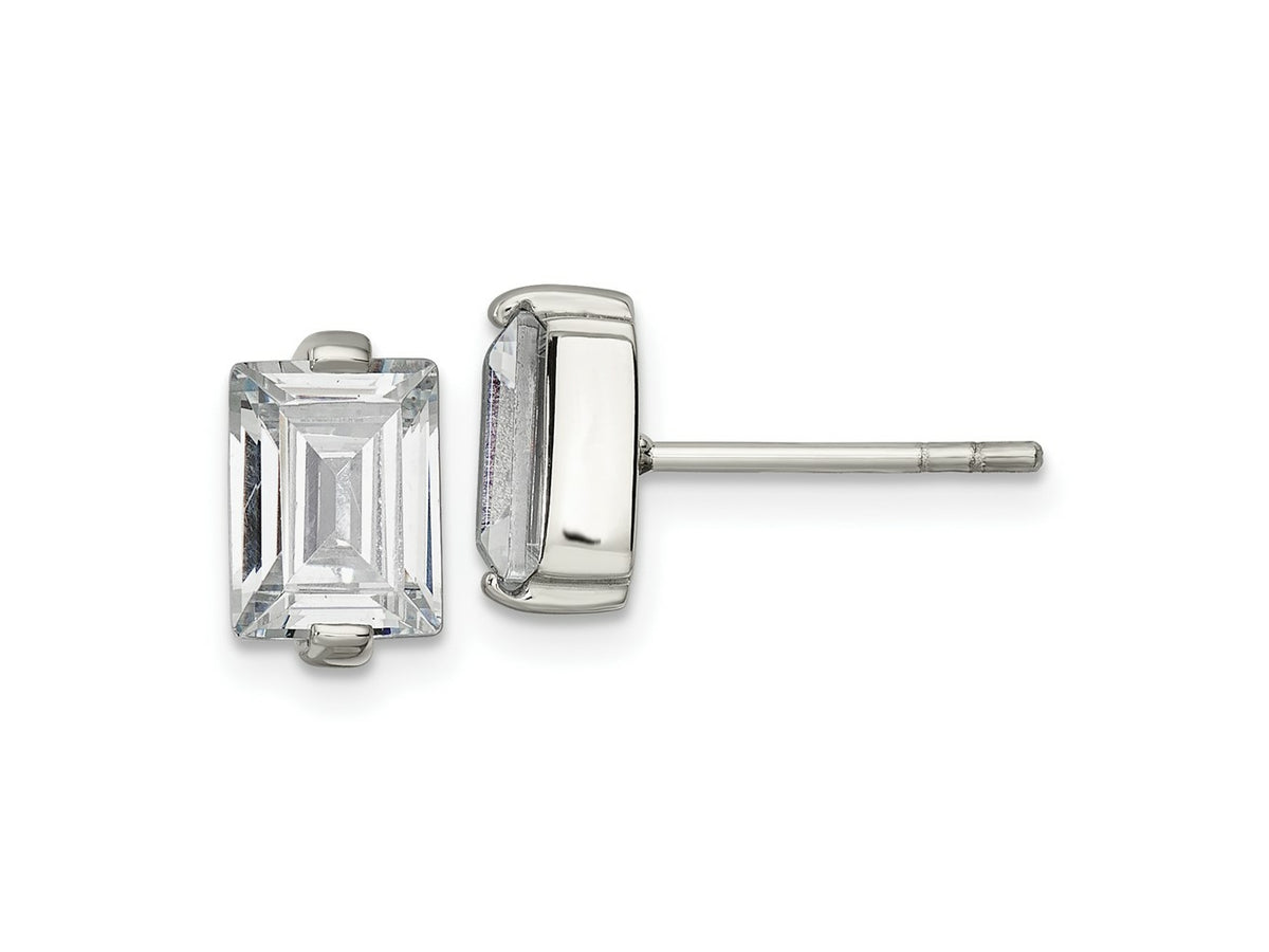 FJC Finejewelers Stainless Steel Stud Polished Rectangle CZ Post Earrings 10 x 5 mm