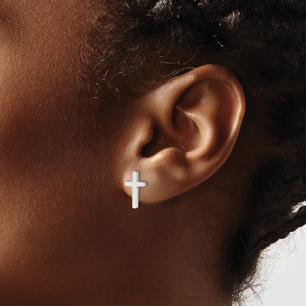 FJC Finejewelers Stainless Steel Button Polished Cross Post Earrings 11 x 6 mm