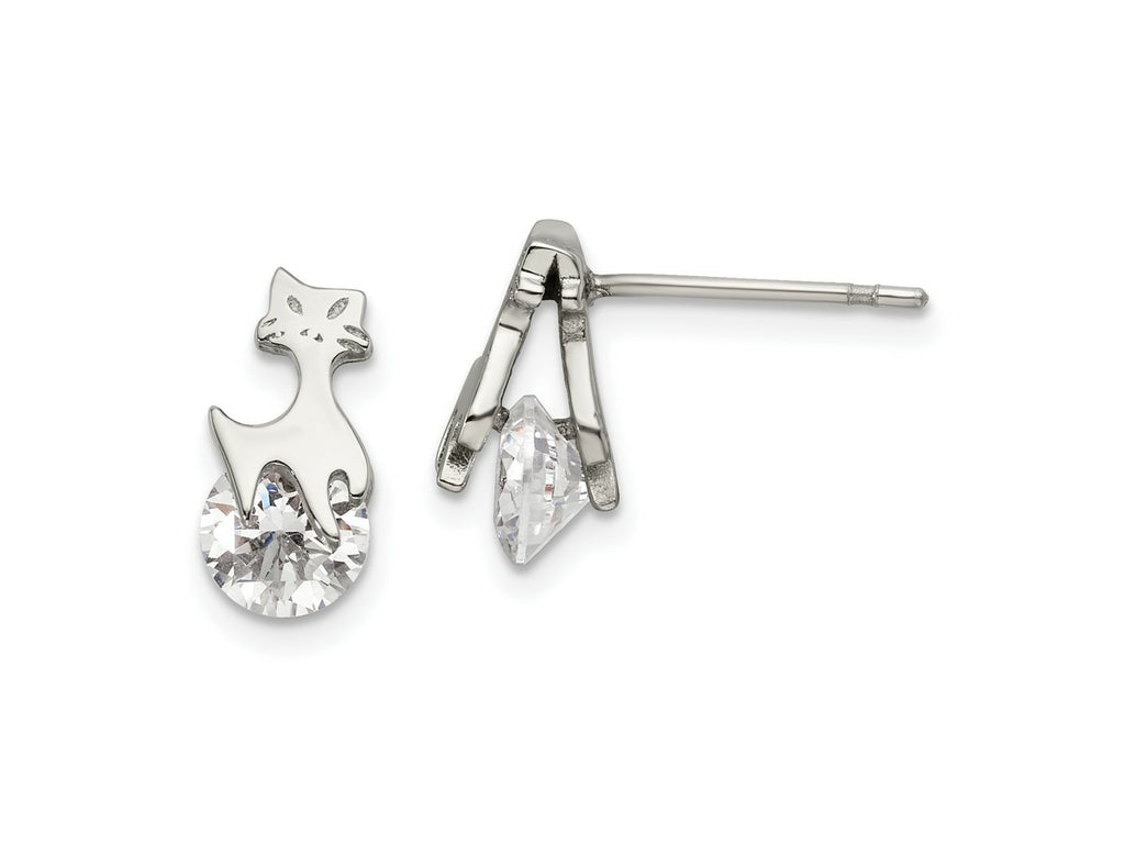 FJC Finejewelers Stainless Steel Button Polished with CZ Cat Post Earrings 12 x 5 mm