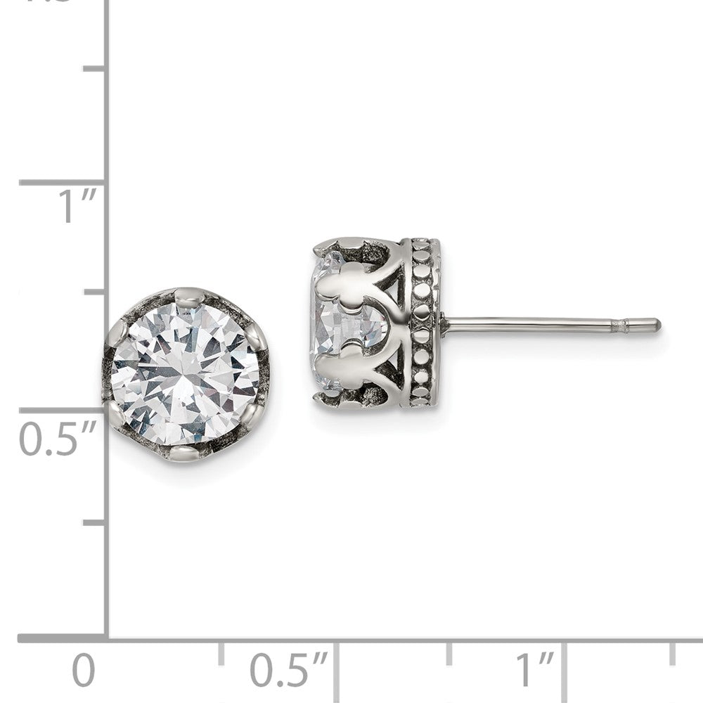 FJC Finejewelers Stainless Steel Stud Antiqued and Polished with CZ Crown Post Earrings 9 x 9 mm