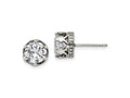 FJC Finejewelers Stainless Steel Stud Antiqued and Polished with CZ Crown Post Earrings 9 x 9 mm