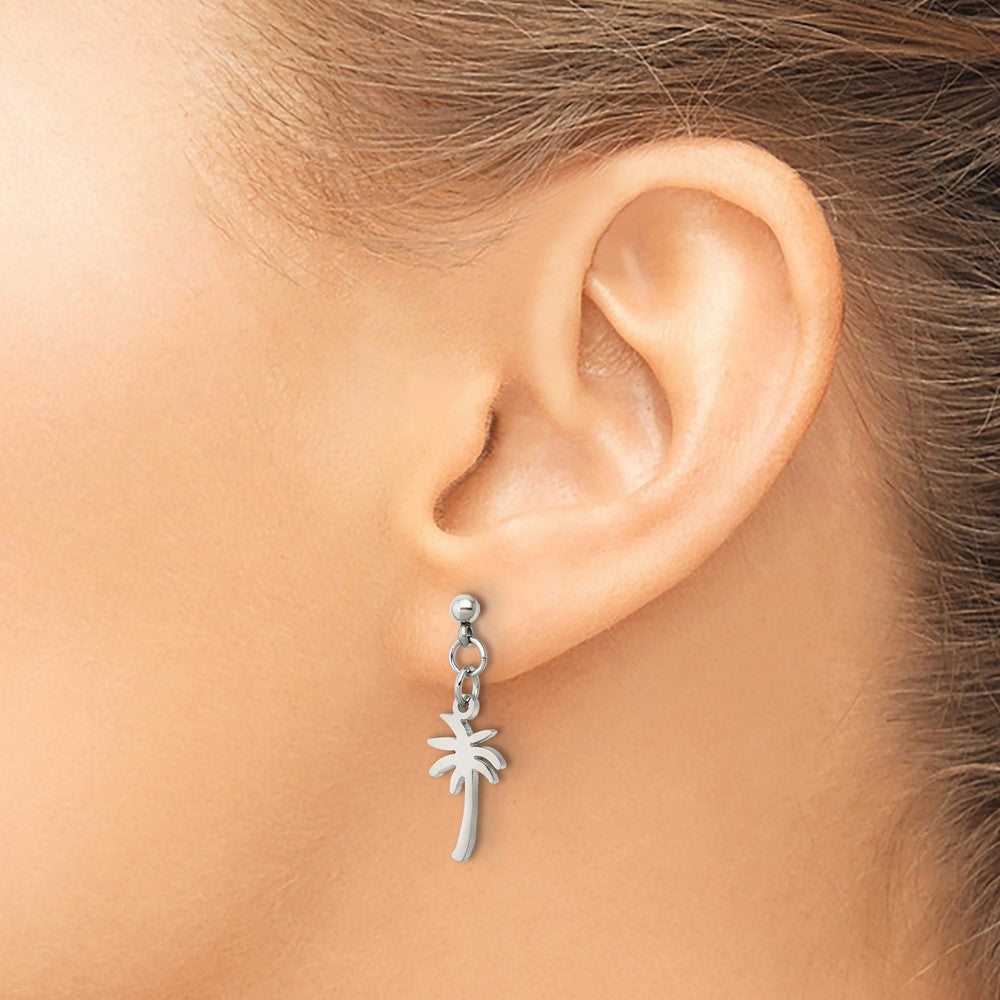 FJC Finejewelers Stainless Steel Polished Palm Tree Post Dangle Earrings 24 x 8 mm