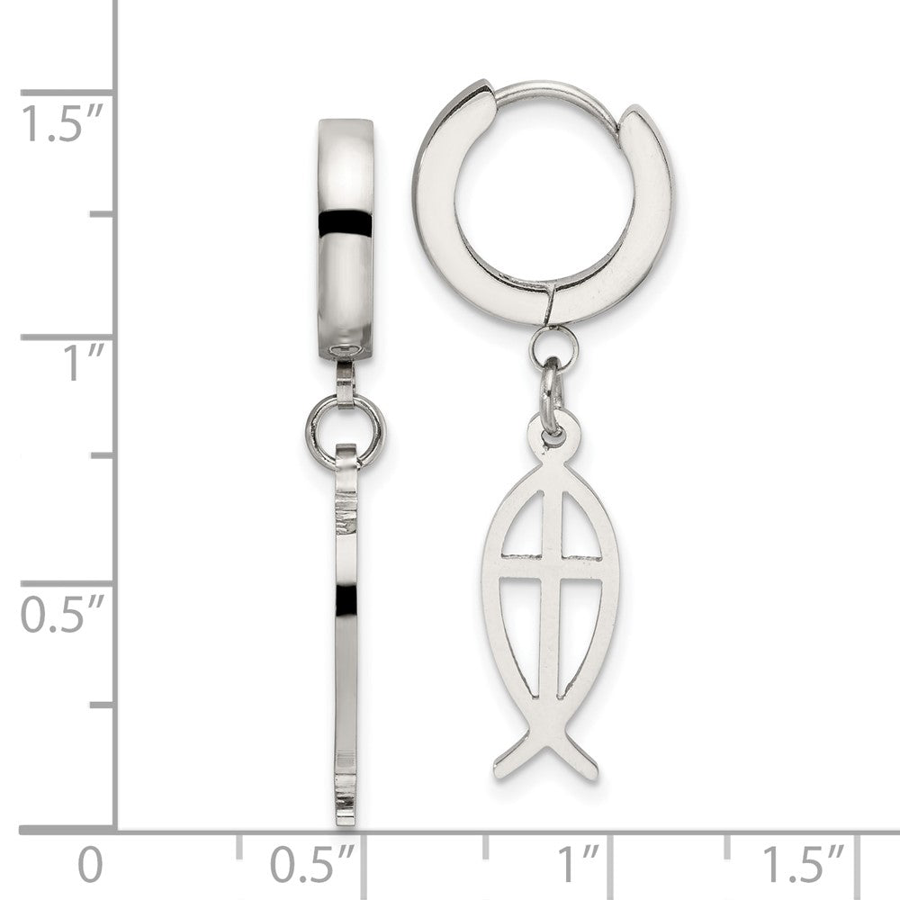 FJC Finejewelers Stainless Steel Polished Ichthus Hinged Hoop Dangle Earrings 36 x 13 mm