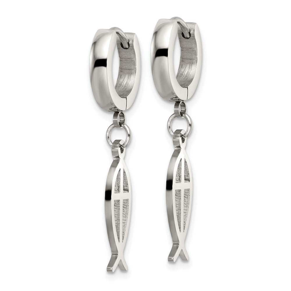 FJC Finejewelers Stainless Steel Polished Ichthus Hinged Hoop Dangle Earrings 36 x 13 mm