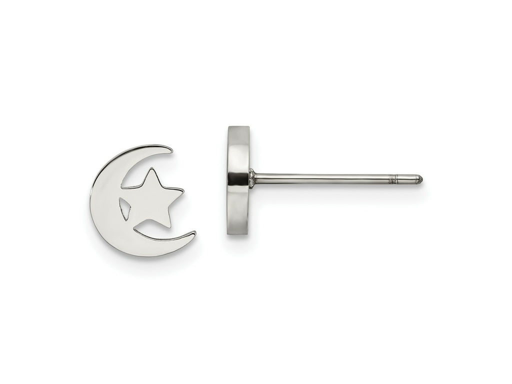 FJC Finejewelers Stainless Steel Button Polished Moon and Star Post Earrings 7 x 1 mm