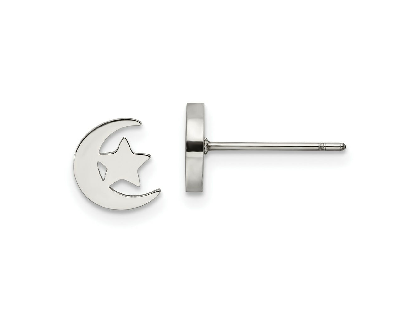 FJC Finejewelers Stainless Steel Button Polished Moon and Star Post Earrings 7 x 1 mm