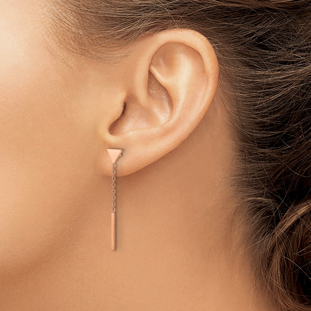 FJC Finejewelers Stainless Steel Polished Rose IP-plated Dangle Bar Triangle Post Earrings 36 x 6 mm