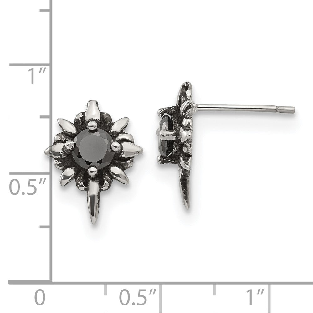 FJC Finejewelers Stainless Steel Button Antiqued and Polished with Black CZ Post Earrings 15 x 3 mm