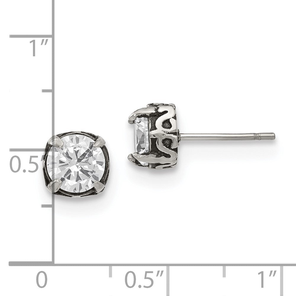 FJC Finejewelers Stainless Steel Stud Antiqued and Polished CZ Post Earrings 8 x 8 mm