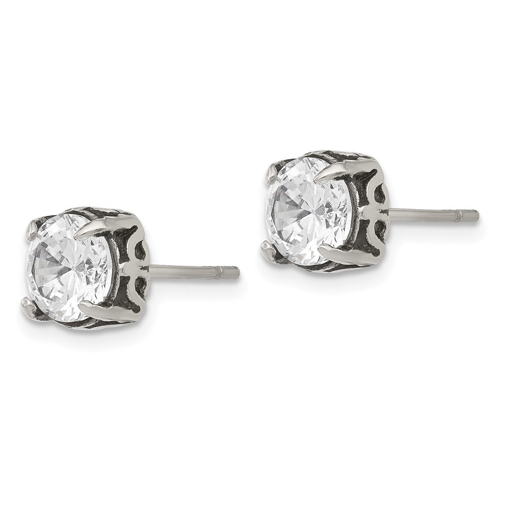 FJC Finejewelers Stainless Steel Stud Antiqued and Polished CZ Post Earrings 8 x 8 mm