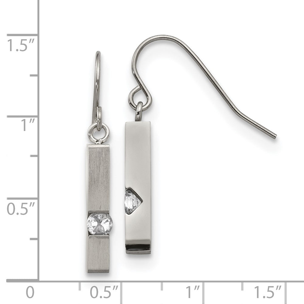 FJC Finejewelers Stainless Steel Dangle Brushed and Polished with CZ Bar Shepherd Hook Earrings 20 x 3 mm