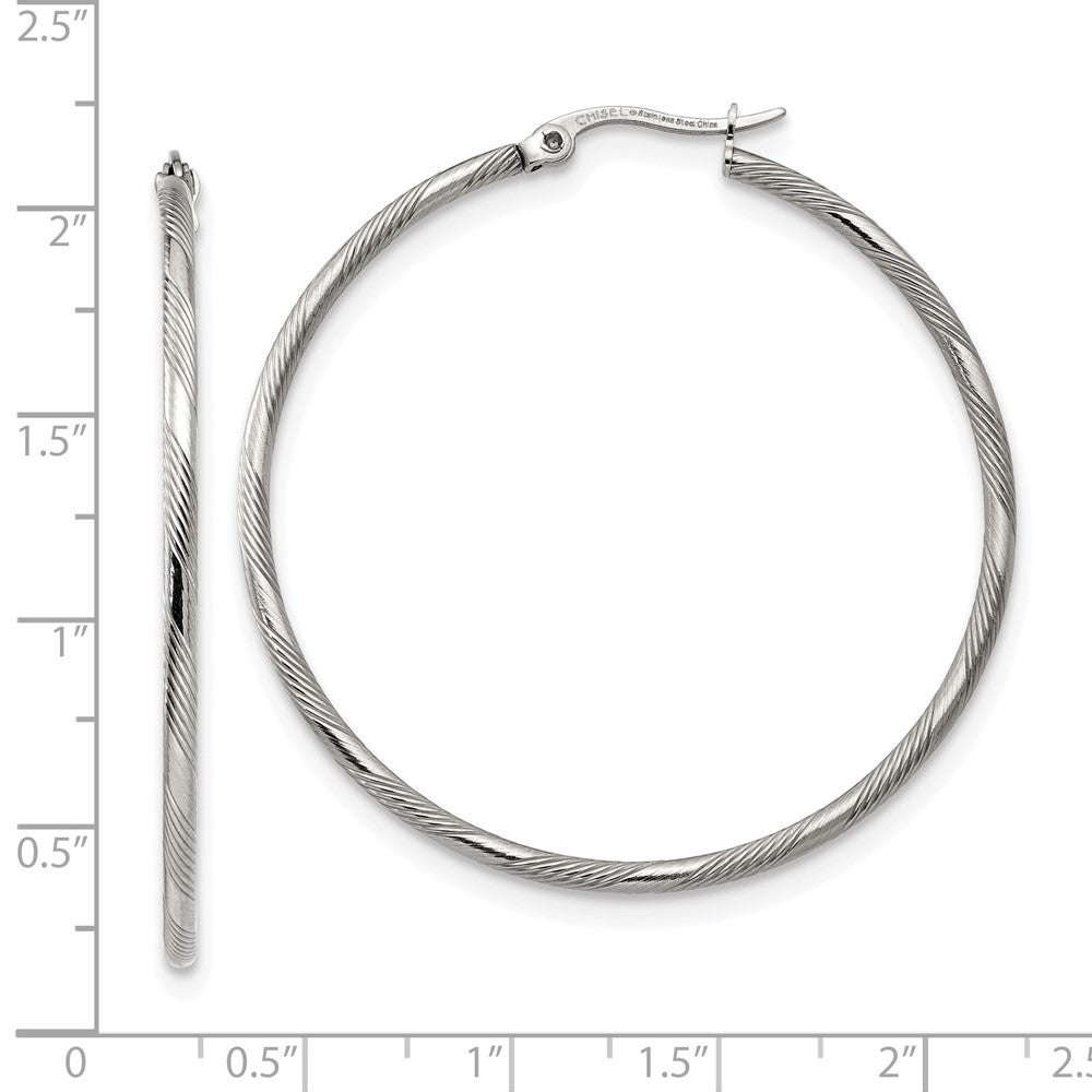 FJC Finejewelers Stainless Steel Polished and Textured Hinged Hoop Earrings 40 x 47 mm