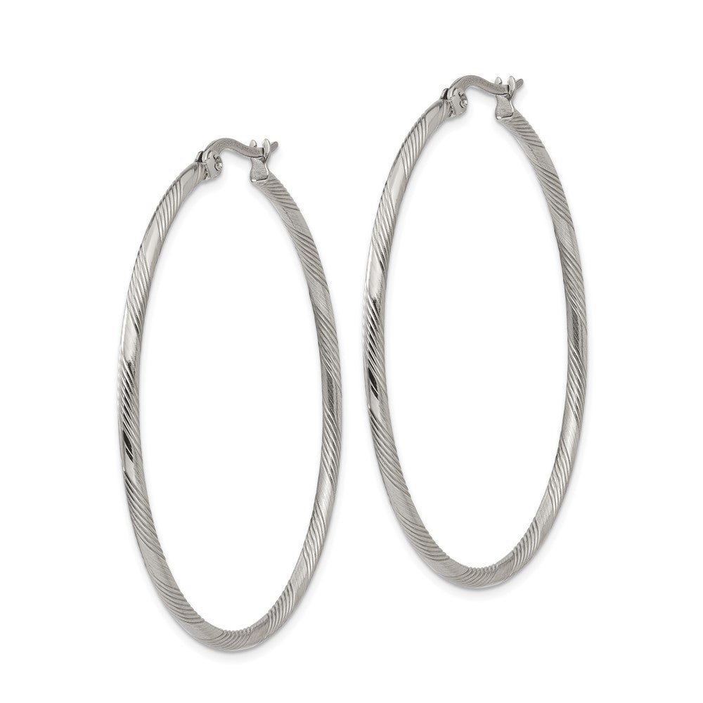 FJC Finejewelers Stainless Steel Polished and Textured Hinged Hoop Earrings 40 x 47 mm