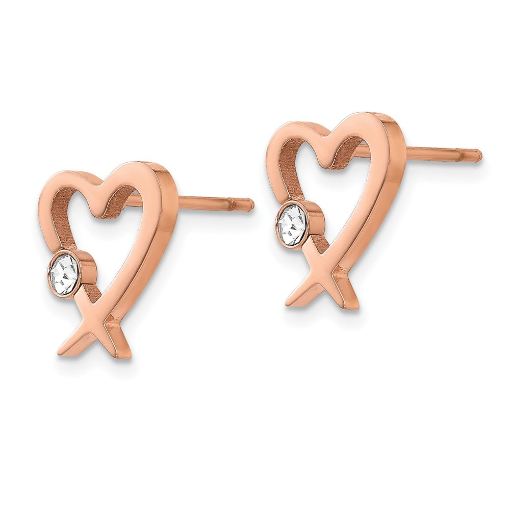 FJC Finejewelers Stainless Steel Button Rose IP-plated with Crystal Heart Post Earrings 11 x 10 mm