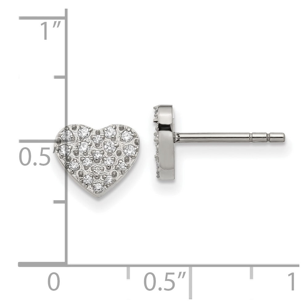 FJC Finejewelers Stainless Steel Button Polished with CZ Heart Post Earrings 7 x 8 mm