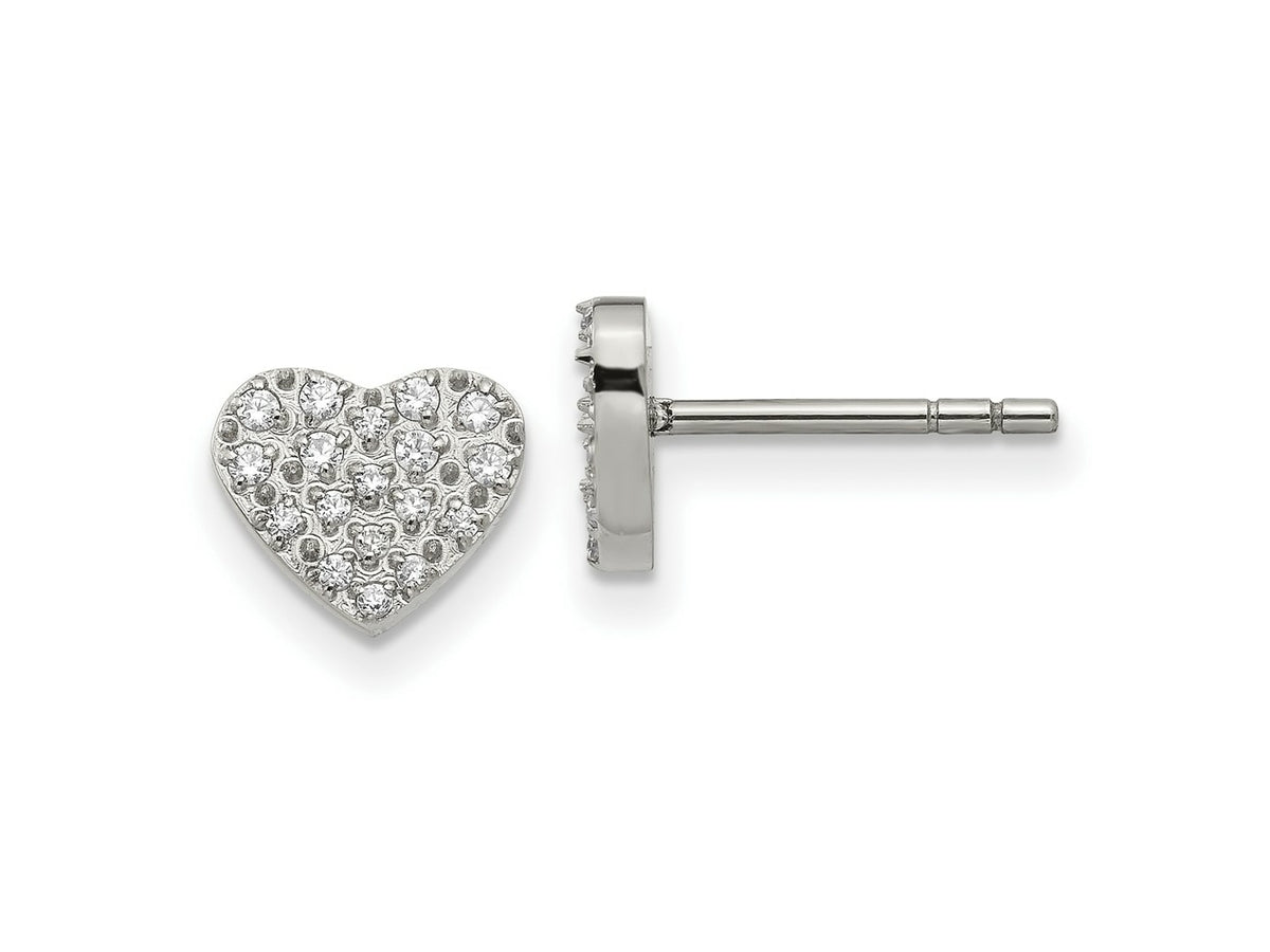 FJC Finejewelers Stainless Steel Button Polished with CZ Heart Post Earrings 7 x 8 mm