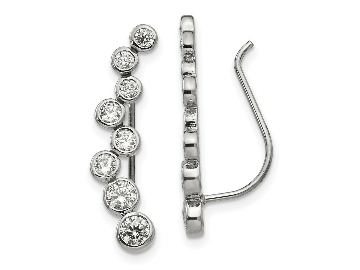 FJC Finejewelers Stainless Steel Polished with CZ Ear Climbers 25 x 1 mm