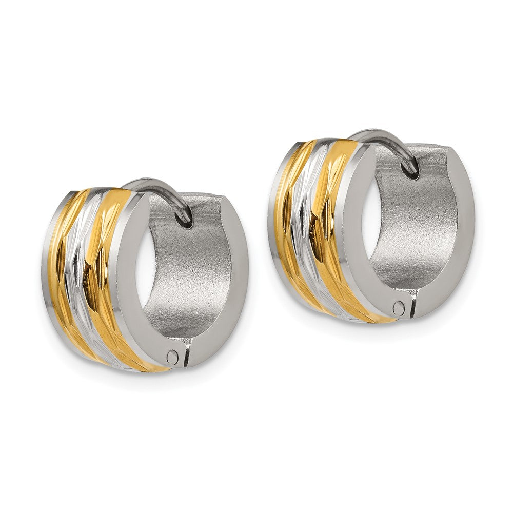 FJC Finejewelers Stainless Steel Polished and Textured Yellow IP 7mm Hinged Hoop Earrings 13 mm x 13 mm