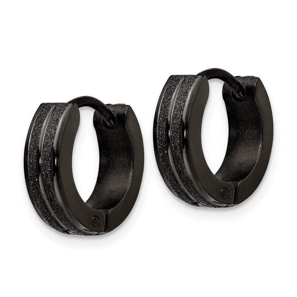 FJC Finejewelers Stainless Steel Polished Black IP Laser cut 4mm Hinged Hoop Earrings 13 mm x 14 mm