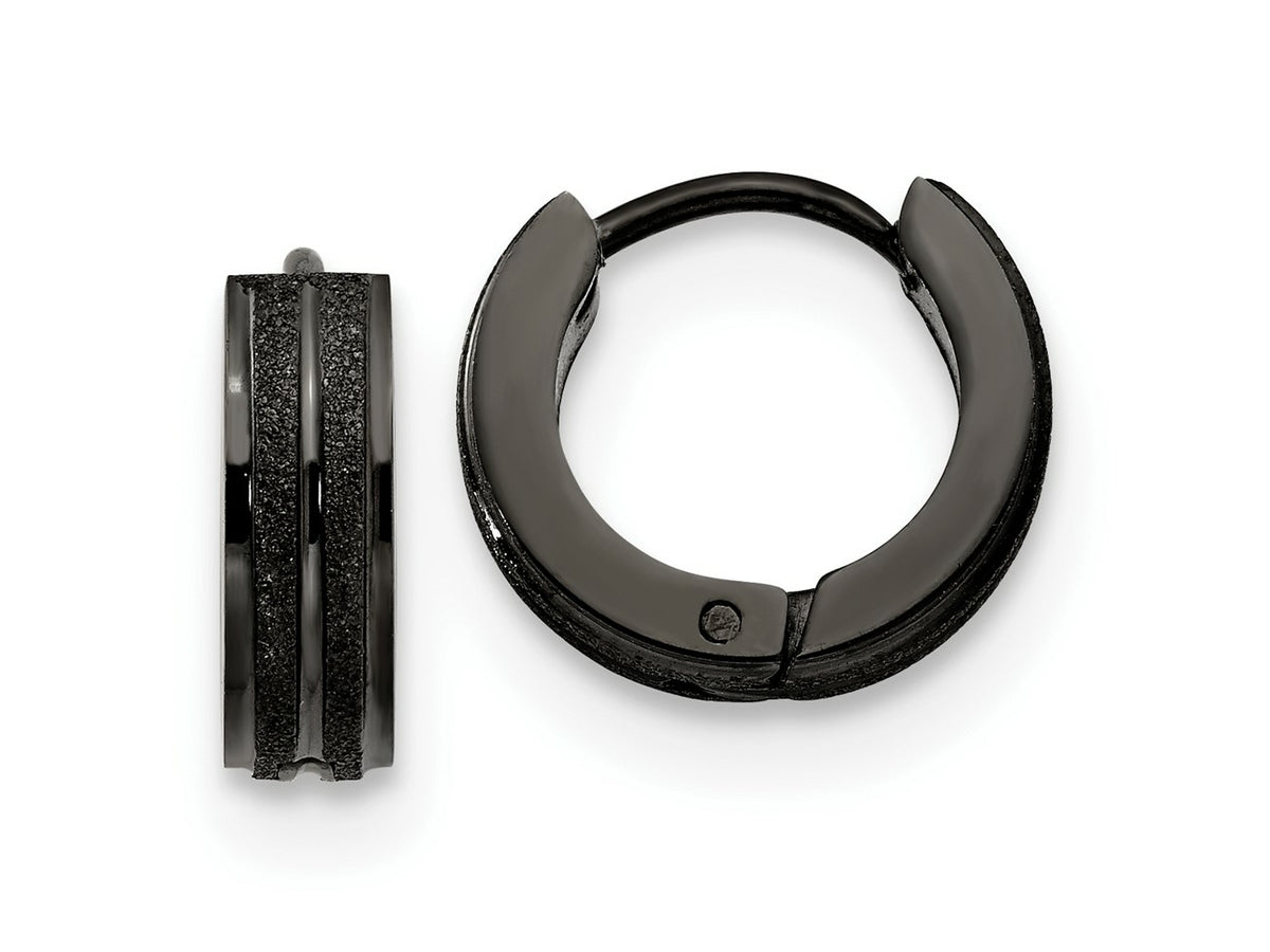 FJC Finejewelers Stainless Steel Polished Black IP Laser cut 4mm Hinged Hoop Earrings 13 mm x 14 mm