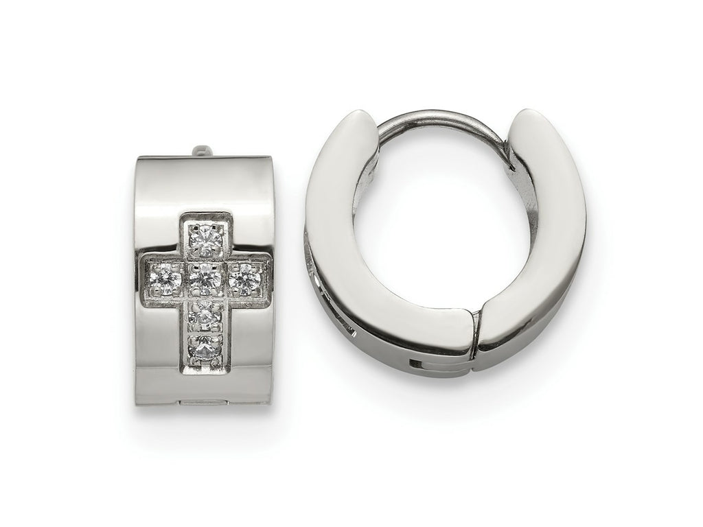 FJC Finejewelers Stainless Steel with CZ Cross 7mm Hinged Hoop Earrings 12 mm x 13 mm
