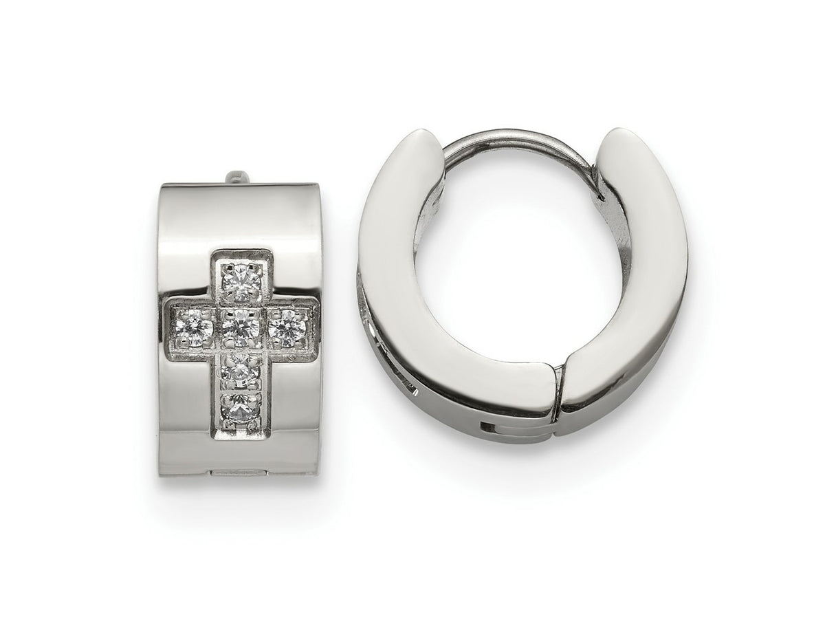 FJC Finejewelers Stainless Steel with CZ Cross 7mm Hinged Hoop Earrings 12 mm x 13 mm