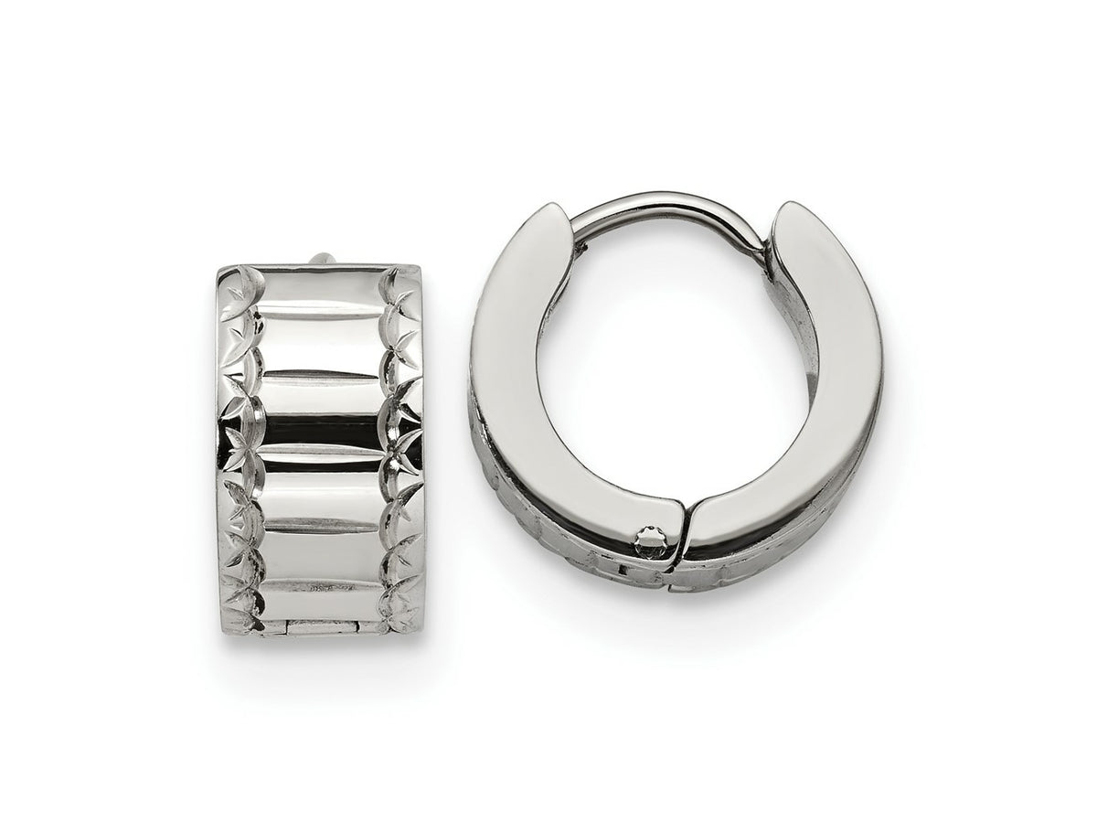 FJC Finejewelers Stainless Steel Polished and Textured 5mm Hinged Hoop Earrings 13 mm x 19 mm