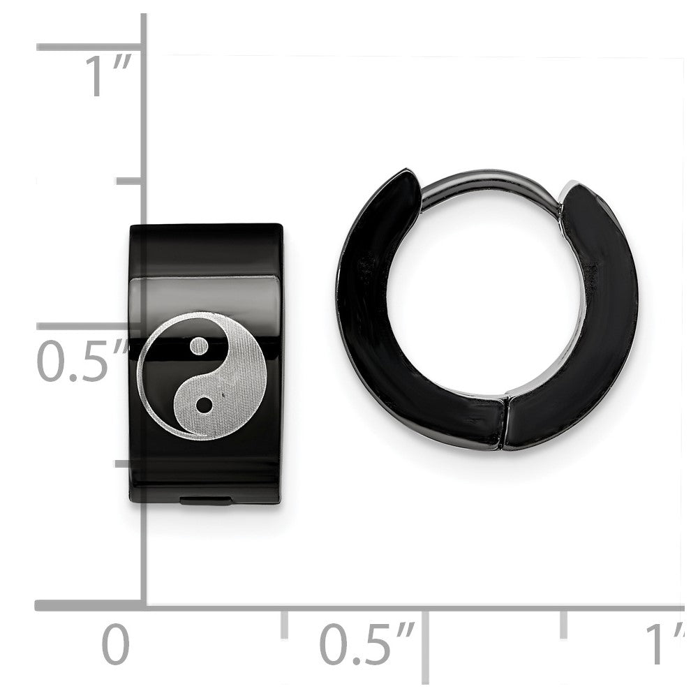 FJC Finejewelers Stainless Steel Polished Black IP 7mm Hinged Hoop with Yin Yang Earrings 12 mm x 14 mm