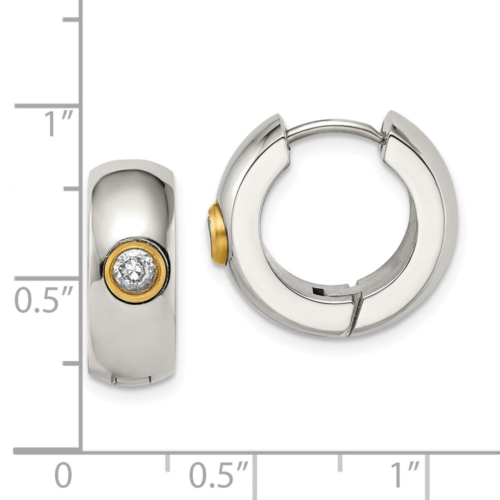 FJC Finejewelers Stainless Steel Polished Yellow IP-plated with CZ 7mm Hinged Hoop Earrings 11 mm x 18 mm