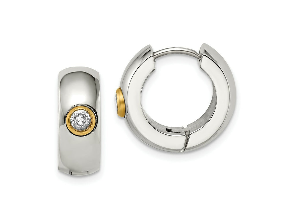 FJC Finejewelers Stainless Steel Polished Yellow IP-plated with CZ 7mm Hinged Hoop Earrings 11 mm x 18 mm