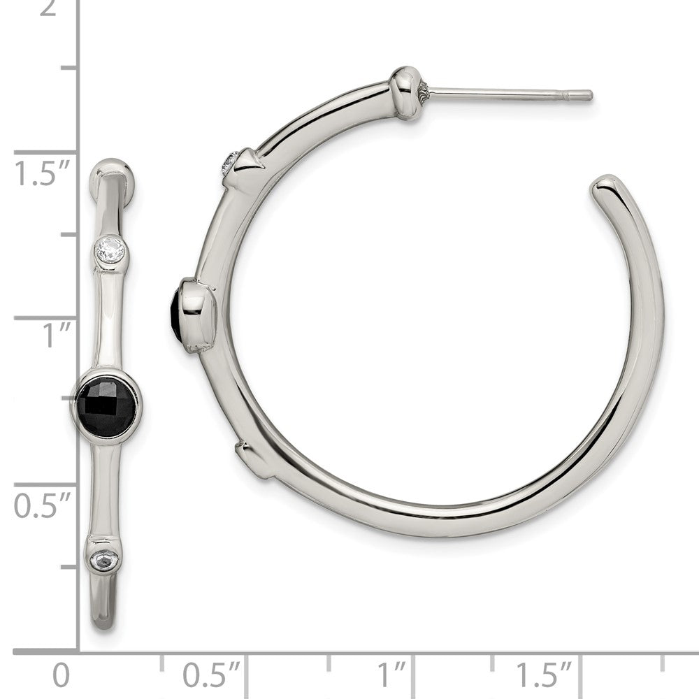 FJC Finejewelers Stainless Steel Polished with Black Onyx and CZ Post Hoop Earrings 35 x 35 mm