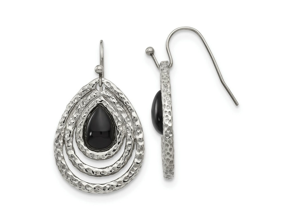 FJC Finejewelers Stainless Steel Dangle Polished and Textured Black Onyx Shepherd Hook Earrings 20 mm
