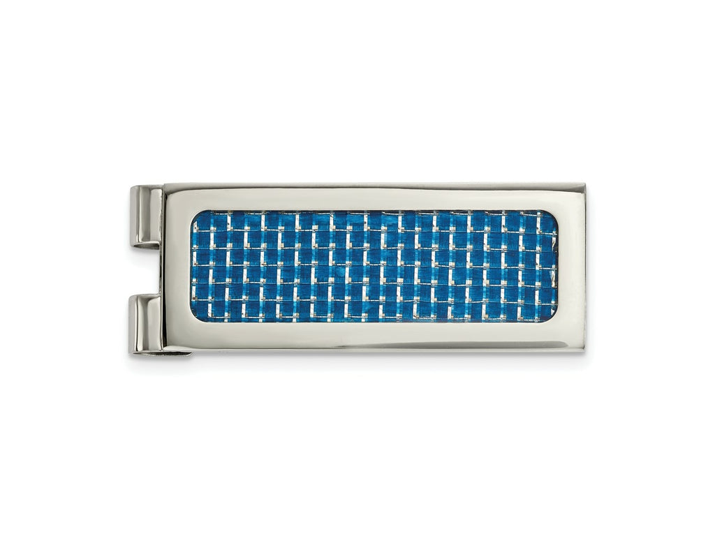 FJC Finejewelers Stainless Steel Polished with Blue Carbon Fiber Inlay Money Clip 54 x 20 mm