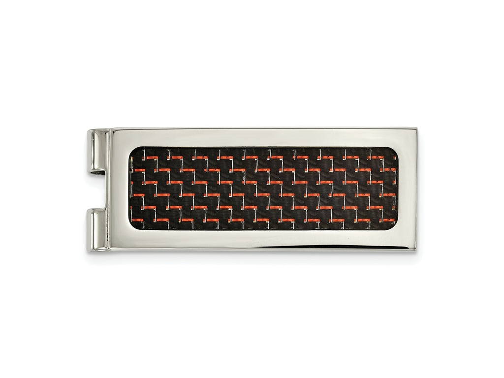 FJC Finejewelers Stainless Steel Polished with Black and Red Carbon Fiber Inlay Money Clip 53 x 20 mm